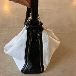 Divina Firenze Black and White Women's Leather Backpack | Shoulder/Crossbody Bag